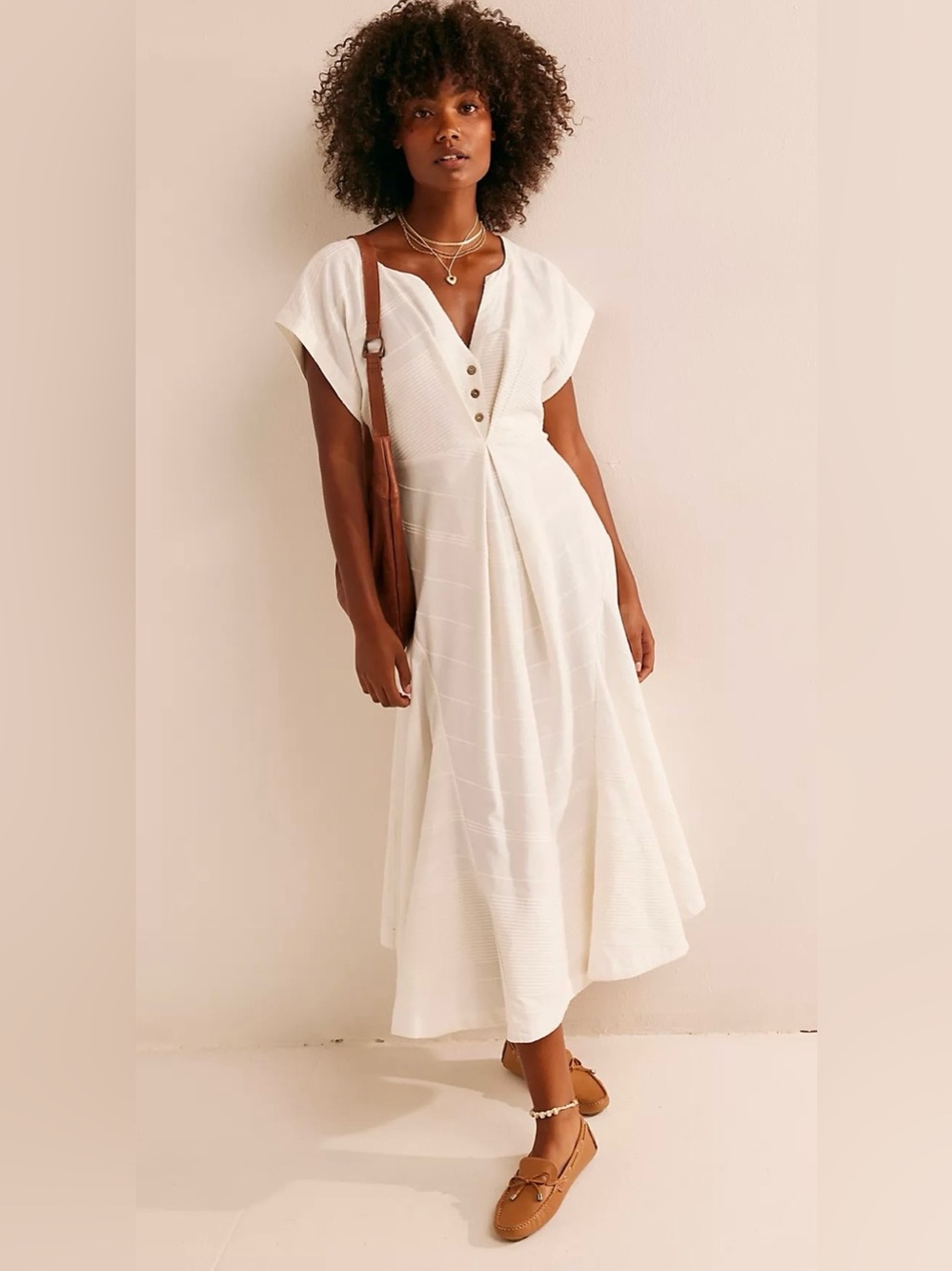 Free People V-Neck Button-Front A-line Midi Dress